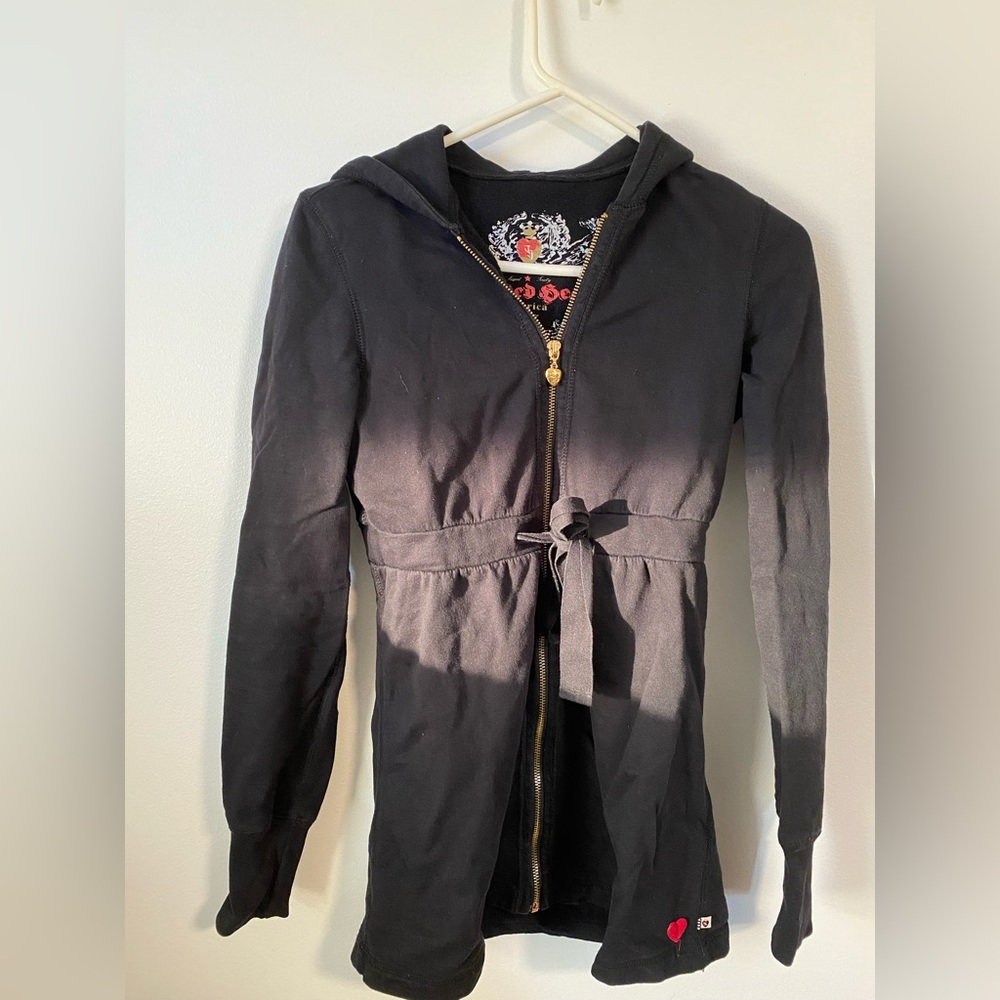 Twisted heart long sweatshirt black hoodie tie cinch waste